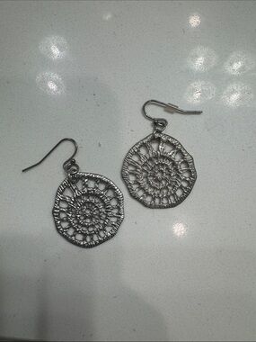 Delicate Silver-Tone Crochet Disc Drop Earrings - Women Jewelry
